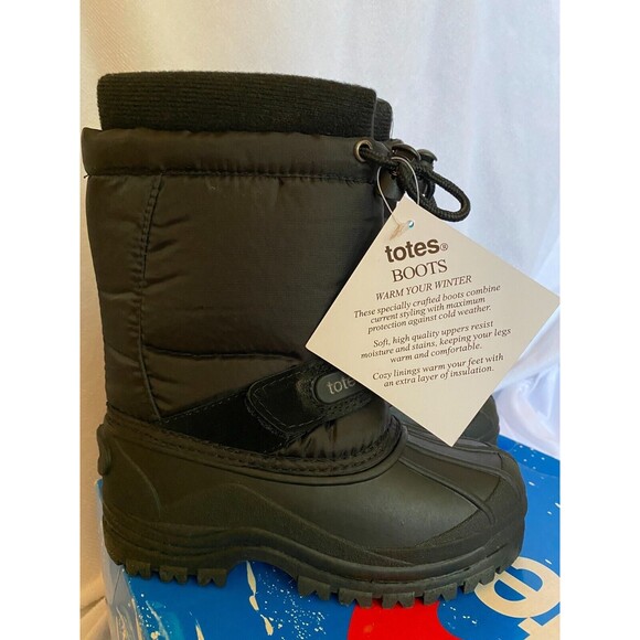 Totes Kids Youth Black Waterproof Shell Rain Snow Boots, Size 1M - Picture 4 of 7